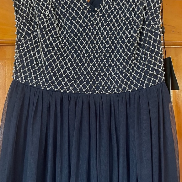 Adrianna Papell Anthropologie Bryce Navy Tulle Maxi Dress Gown Beaded Sz 0 NWT - Picture 8 of 16